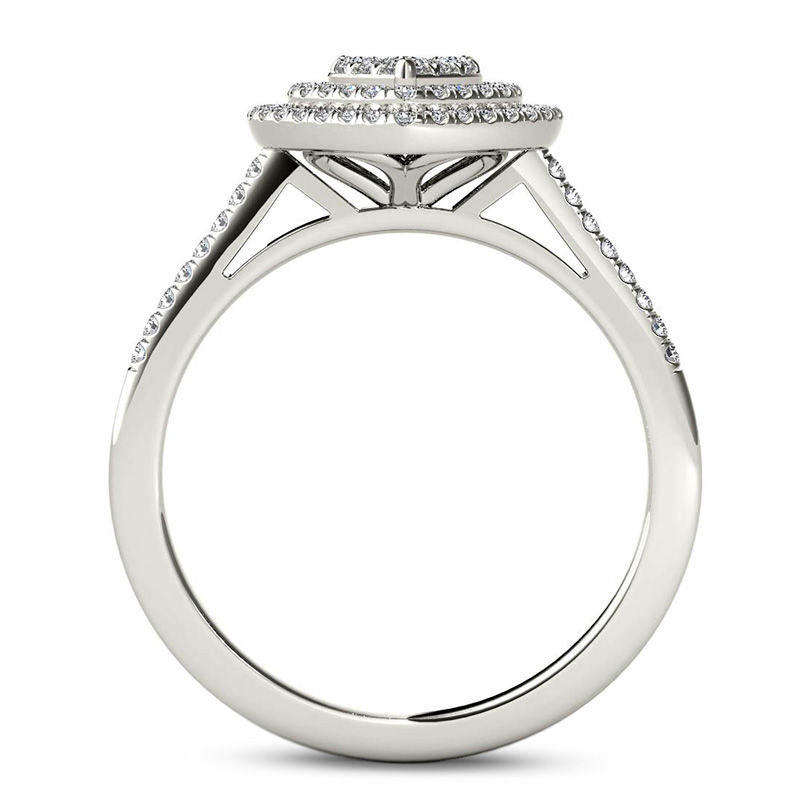 0.33 CT. T.W. Composite Natural Diamond Double Heart Frame Engagement Ring in Solid 10K White Gold