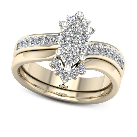 0.50 CT. T.W. Composite Natural Diamond Marquise Bridal Engagement Ring Set in Solid 14K Gold