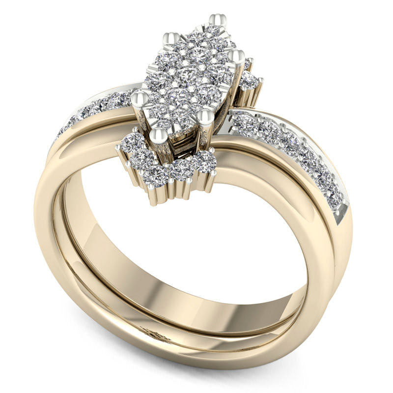 0.50 CT. T.W. Composite Natural Diamond Marquise Bridal Engagement Ring Set in Solid 14K Gold