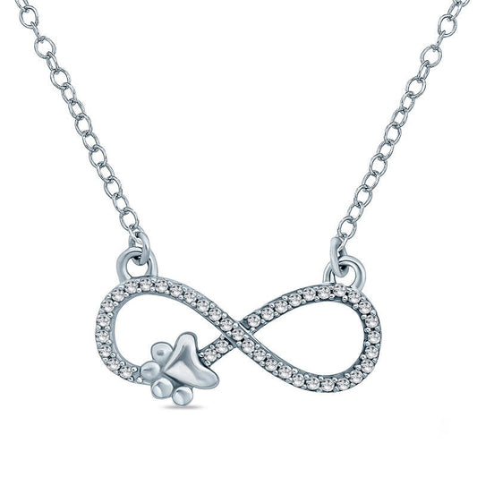 0.1 CT. T.W. Natural Diamond Infinity Paw Necklace in 10K White Gold