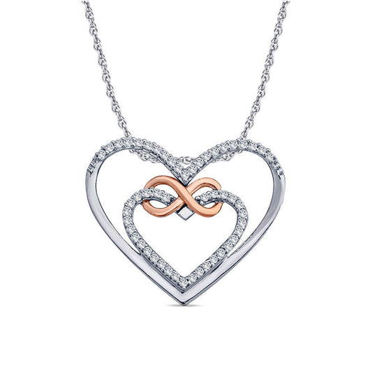 0.1 CT. T.W. Natural Diamond Infinity Double Heart Pendant in Sterling Silver and 10K Rose Gold