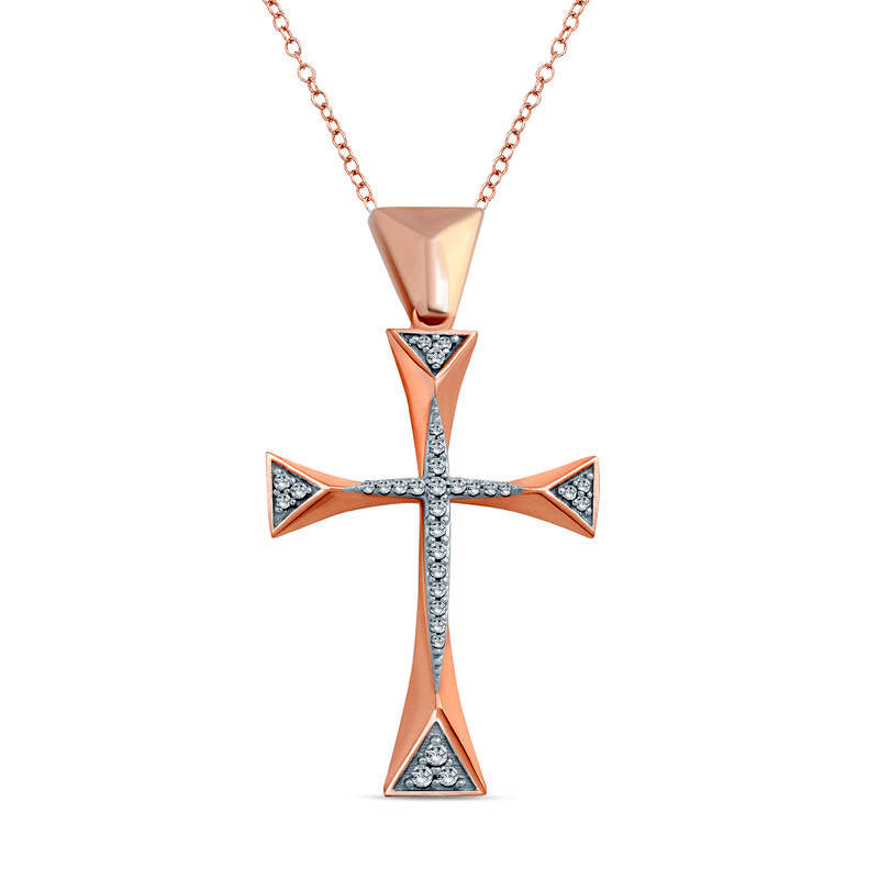 0.1 CT. T.W. Natural Diamond Geometric Cross in 10K Rose Gold