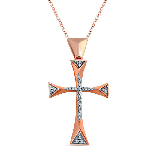 0.1 CT. T.W. Natural Diamond Geometric Cross in 10K Rose Gold