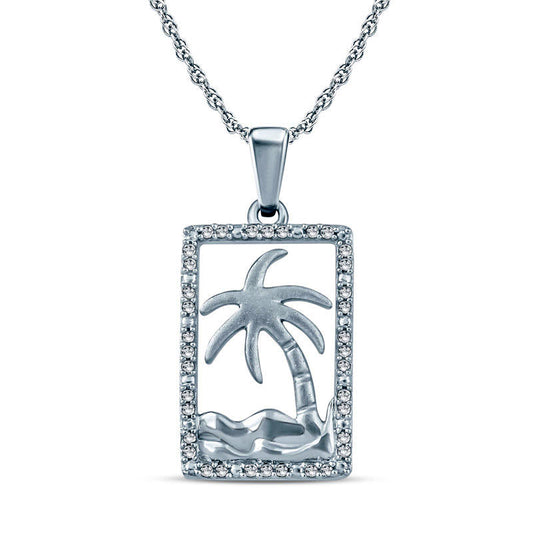 0.1 CT. T.W. Natural Diamond Palm Tree Rectangle Pendant in Sterling Silver