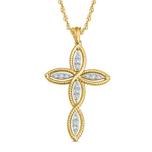 0.1 CT. T.W. Natural Diamond Twist Cross Pendant in 10K Yellow Gold