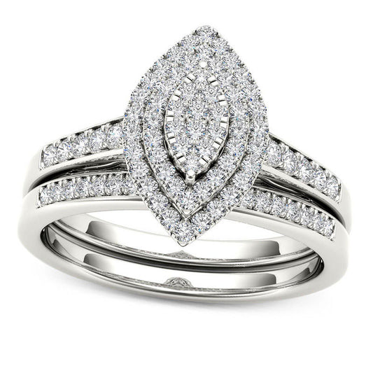 0.33 CT. T.W. Composite Natural Diamond Double Marquise Frame Bridal Engagement Ring Set in Solid 10K White Gold