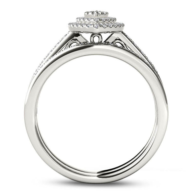 0.33 CT. T.W. Composite Natural Diamond Double Marquise Frame Bridal Engagement Ring Set in Solid 10K White Gold