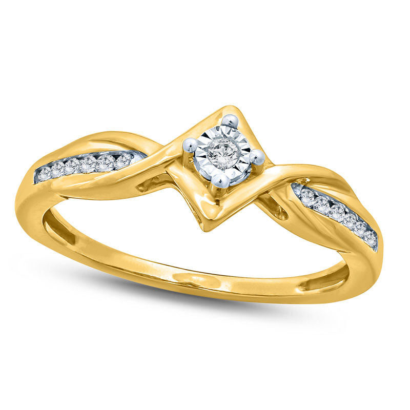 0.10 CT. T.W. Natural Diamond Tilted Square Bypass Frame Promise Ring in Sterling Silver with Solid 14K Gold Plate