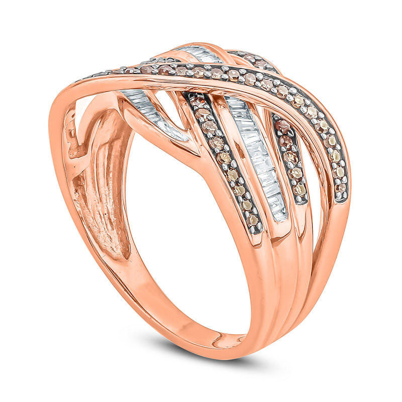 0.50 CT. T.W. Champagne and White Natural Diamond Crossover Ring in Solid 10K Rose Gold