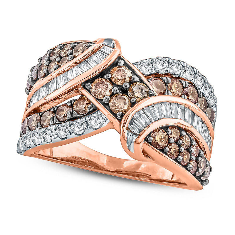 2.0 CT. T.W. Quad Champagne and White Natural Diamond Bypass Ring in Solid 10K Rose Gold