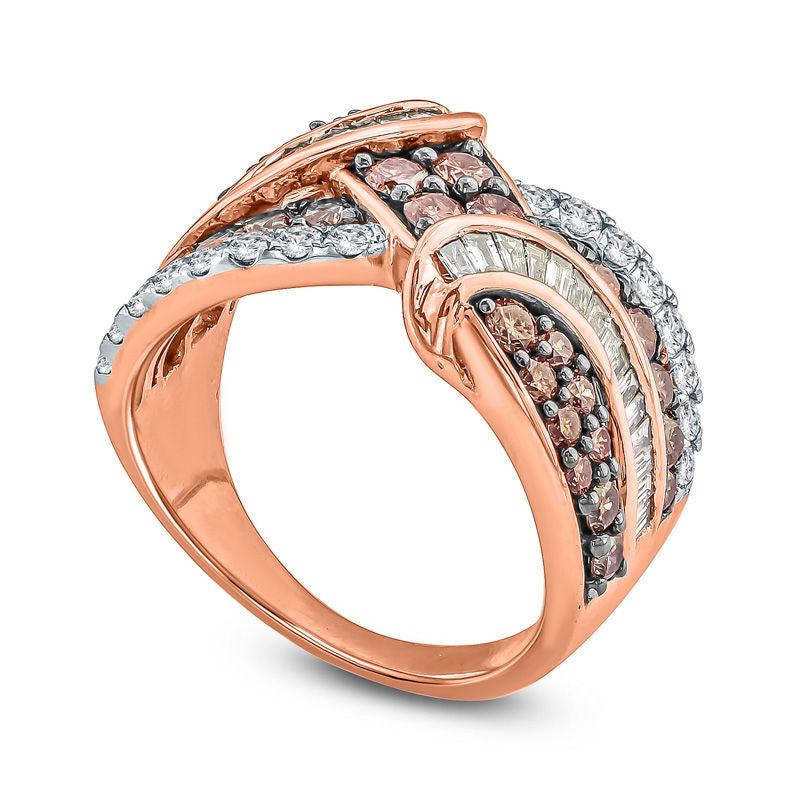 2.0 CT. T.W. Quad Champagne and White Natural Diamond Bypass Ring in Solid 10K Rose Gold