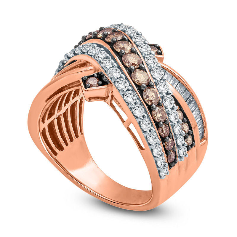 2.0 CT. T.W. Champagne and White Natural Diamond Crossover Ring in Solid 10K Rose Gold