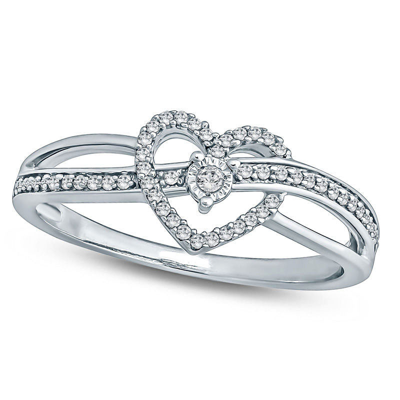 0.13 CT. T.W. Natural Diamond Crossover Heart Promise Ring in Solid 10K White Gold