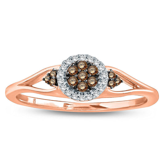 0.17 CT. T.W. Composite Champagne and White Natural Diamond Frame Tri-Sides Promise Ring in Solid 10K Rose Gold