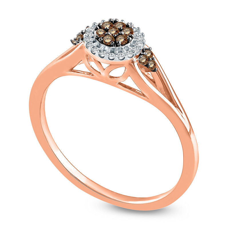 0.17 CT. T.W. Composite Champagne and White Natural Diamond Frame Tri-Sides Promise Ring in Solid 10K Rose Gold