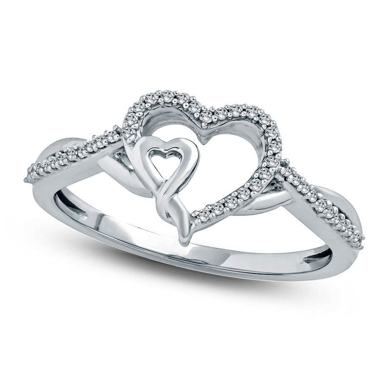 0.10 CT. T.W. Natural Diamond Double Heart Twist Ring in Sterling Silver