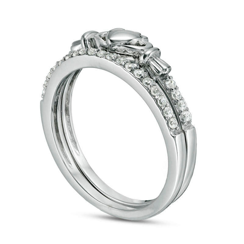 0.20 CT. T.W. Natural Diamond Claddagh Bridal Engagement Ring Set in Solid 10K White Gold