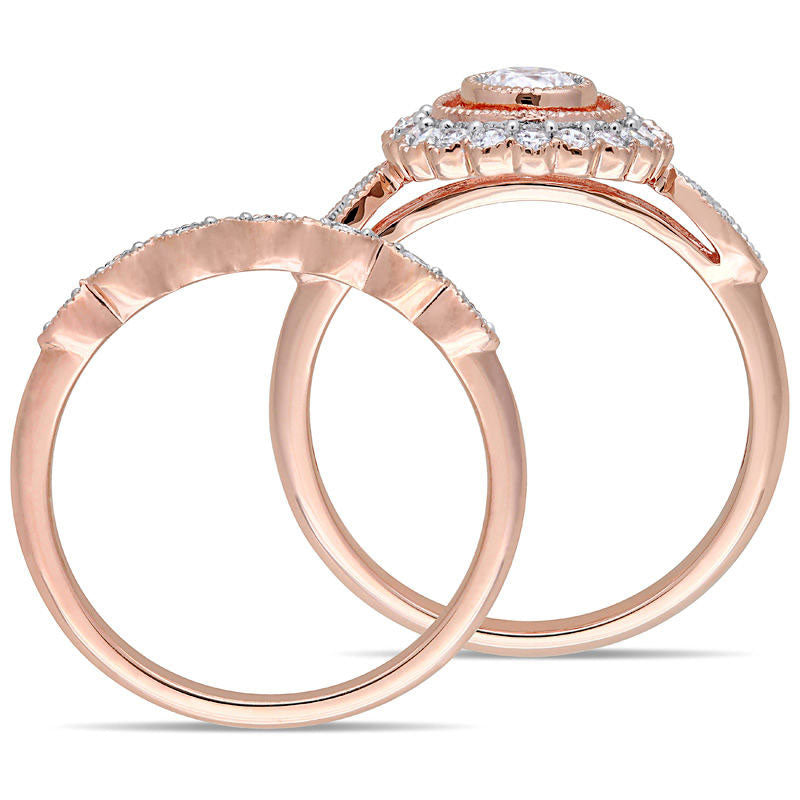 0.75 CT. T.W. Natural Diamond Frame Antique Vintage-Style Bridal Engagement Ring Set in Solid 10K Rose Gold