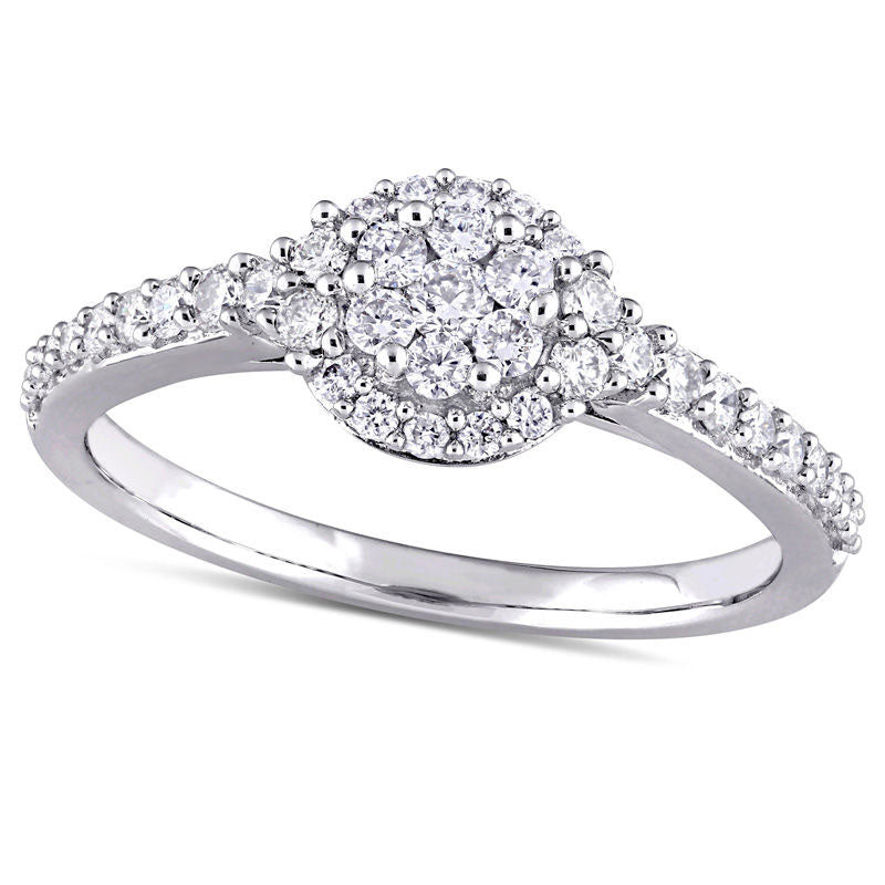 0.50 CT. T.W. Composite Natural Diamond Frame Tri-Sides Engagement Ring in Solid 14K White Gold