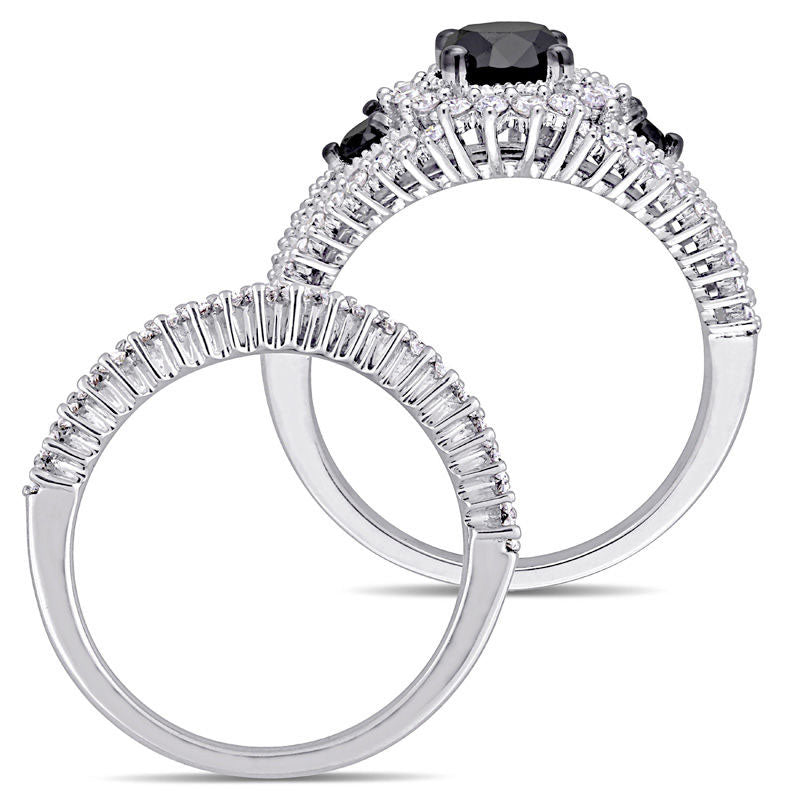 2.0 CT. T.W. Enhanced Black and White Natural Diamond Three Stone Bridal Engagement Ring Set in Solid 10K White Gold