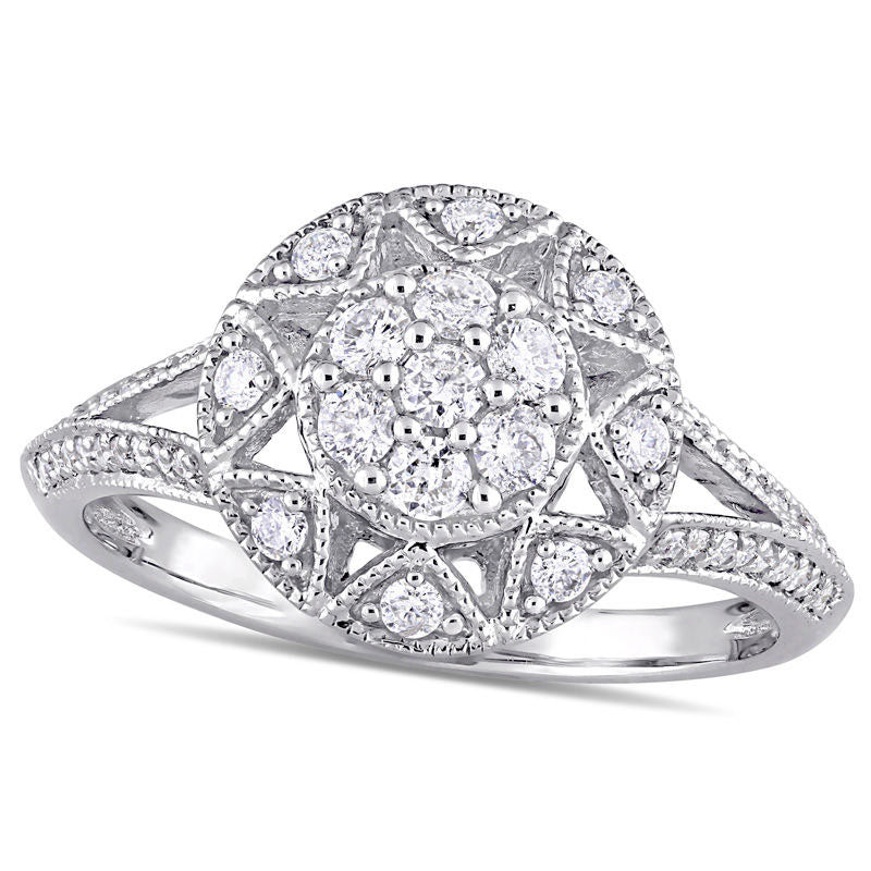 0.50 CT. T.W. Composite Natural Diamond Frame Antique Vintage-Style Engagement Ring in Solid 10K White Gold