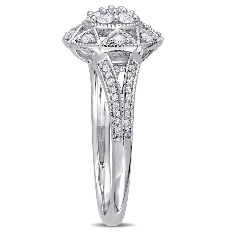 0.50 CT. T.W. Composite Natural Diamond Frame Antique Vintage-Style Engagement Ring in Solid 10K White Gold