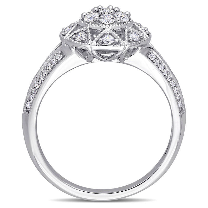 0.50 CT. T.W. Composite Natural Diamond Frame Antique Vintage-Style Engagement Ring in Solid 10K White Gold