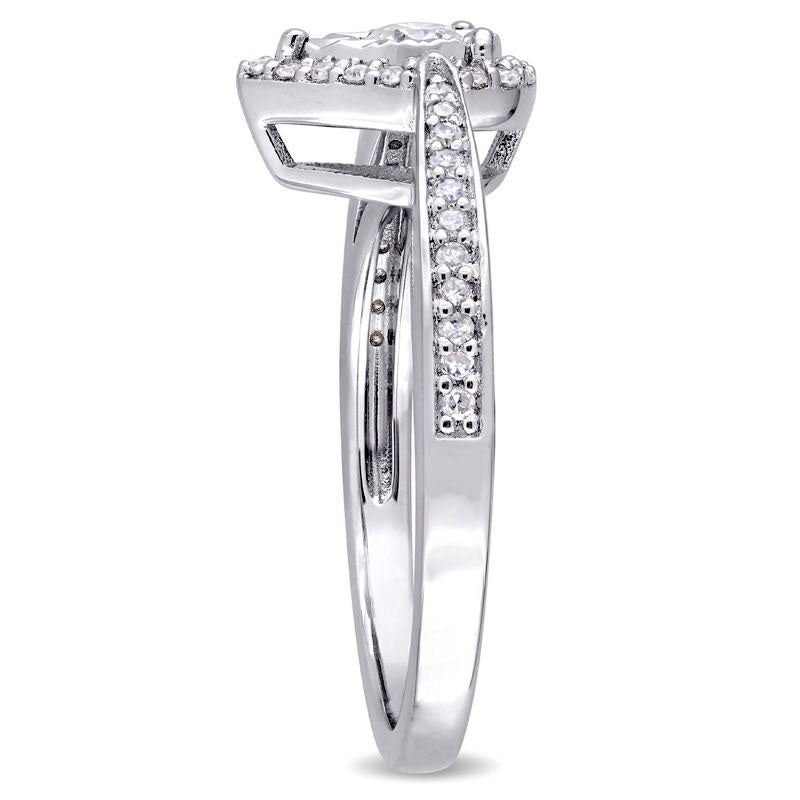 0.33 CT. T.W. Natural Diamond Pear-Shaped Frame Engagement Ring in Sterling Silver