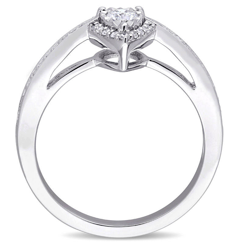 0.33 CT. T.W. Natural Diamond Pear-Shaped Frame Engagement Ring in Sterling Silver