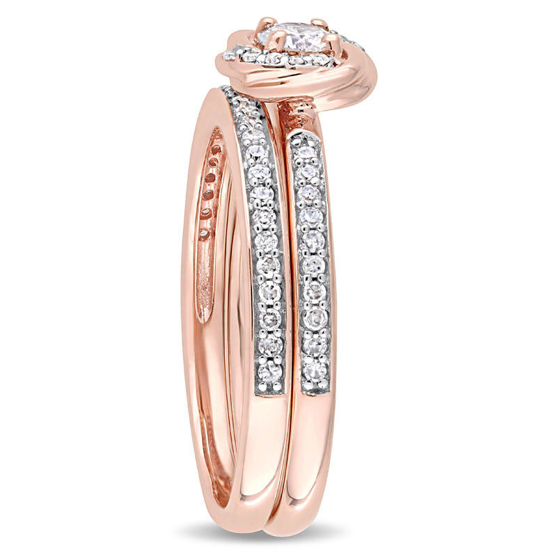 0.50 CT. T.W. Natural Diamond Swirl Frame Bridal Engagement Ring Set in Solid 10K Rose Gold