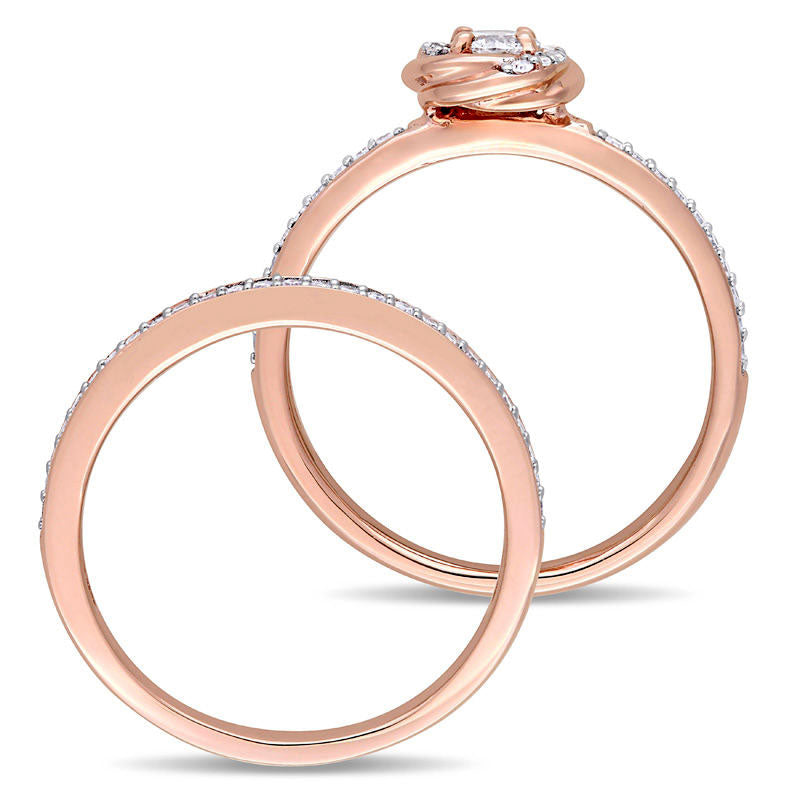 0.50 CT. T.W. Natural Diamond Swirl Frame Bridal Engagement Ring Set in Solid 10K Rose Gold