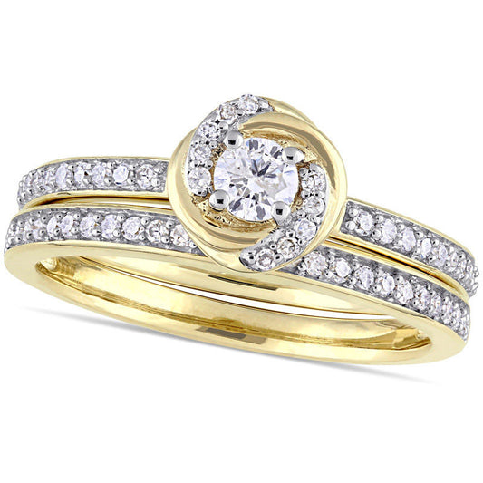 0.50 CT. T.W. Natural Diamond Swirl Bridal Engagement Ring Set in Solid 10K Yellow Gold