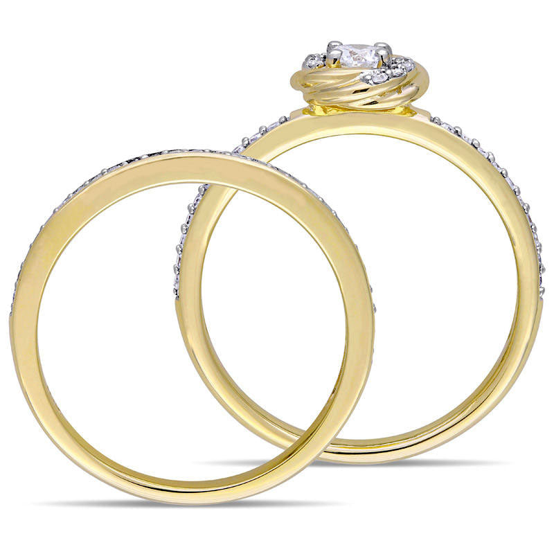 0.50 CT. T.W. Natural Diamond Swirl Bridal Engagement Ring Set in Solid 10K Yellow Gold