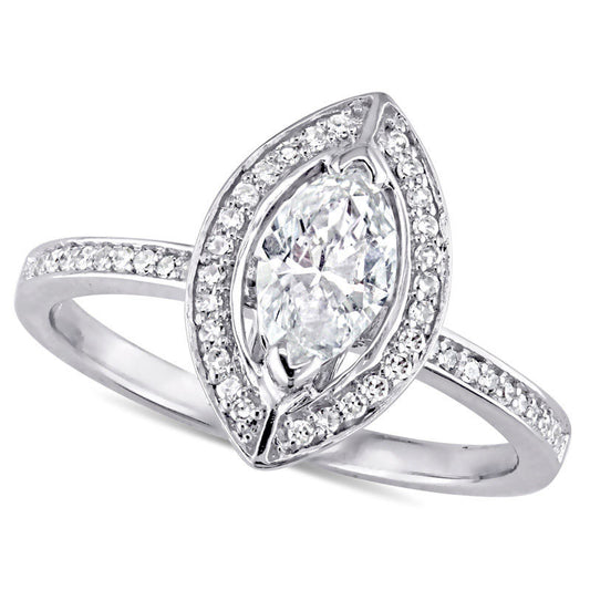 0.75 CT. T.W. Marquise Natural Diamond Frame Engagement Ring in Solid 14K White Gold