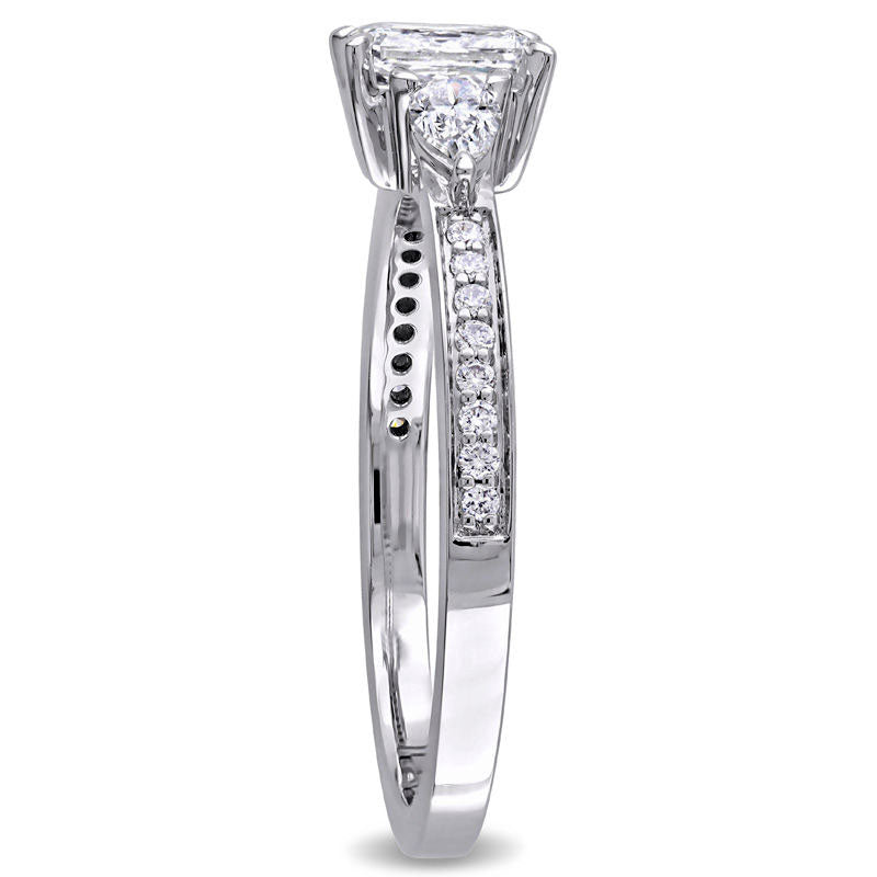 0.63 CT. T.W. Emerald-Cut and Pear-Shaped Natural Diamond Three Stone Engagement Ring in Solid 14K White Gold