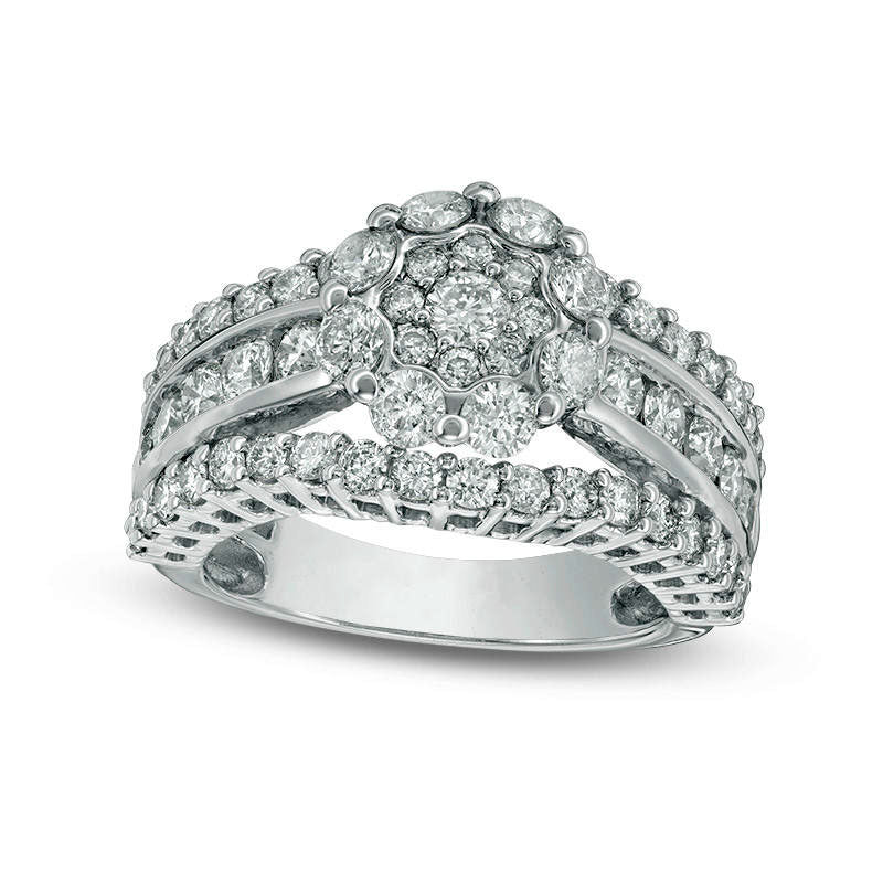 2.75 CT. T.W. Composite Natural Diamond Flower Multi-Row Engagement Ring in Solid 14K White Gold