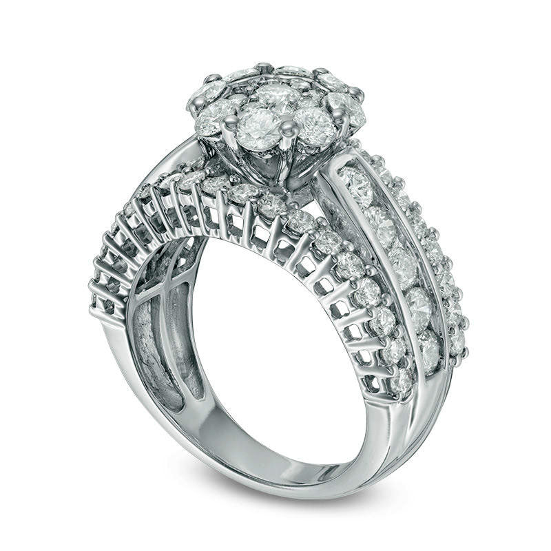 2.75 CT. T.W. Composite Natural Diamond Flower Multi-Row Engagement Ring in Solid 14K White Gold