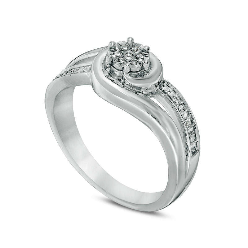 Composite Natural Diamond Accent Bypass Swirl Ring in Sterling Silver