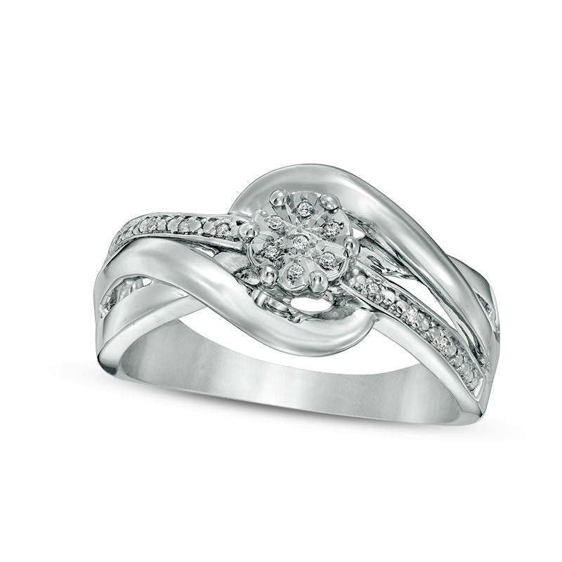 Composite Natural Diamond Accent Layered Crossover Bypass Ring in Sterling Silver