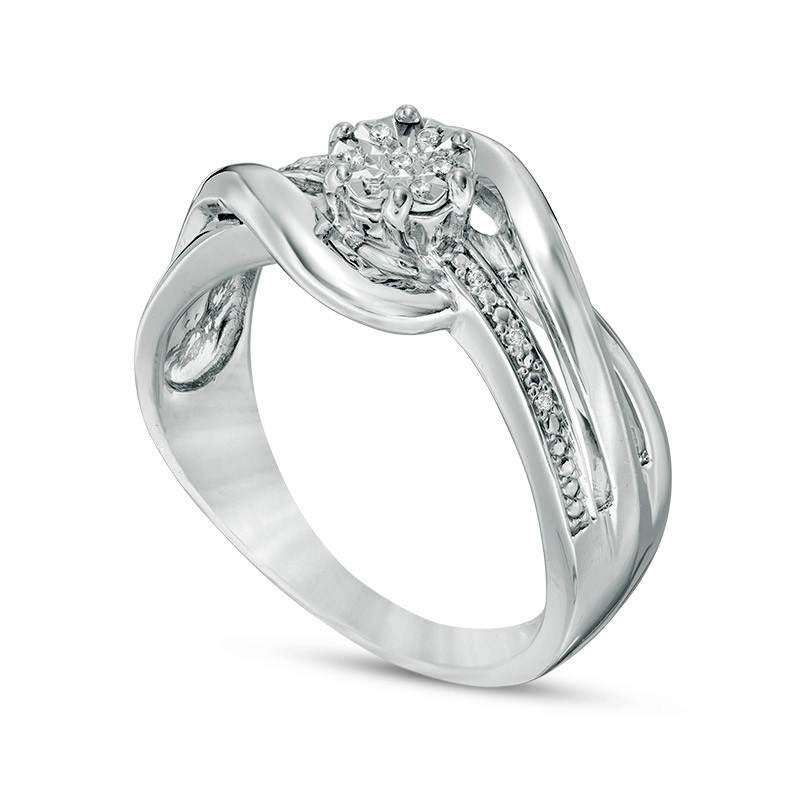 Composite Natural Diamond Accent Layered Crossover Bypass Ring in Sterling Silver