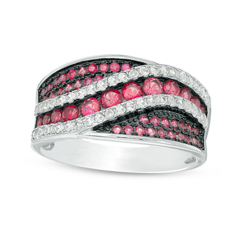 Lab-Created Ruby and White Sapphire Wave Band in Sterling Silver