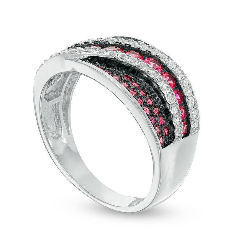 Lab-Created Ruby and White Sapphire Wave Band in Sterling Silver