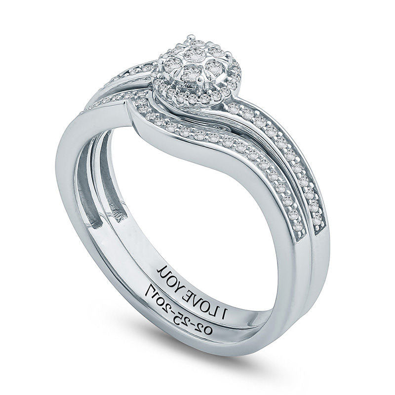 0.25 CT. T.W. Natural Diamond Composite Swirl Frame Bridal Engagement Ring Set in Sterling Silver (2 Lines)