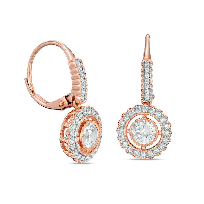 5.0mm Lab-Created White Sapphire Vintage-Style Drop Earrings in 10K Rose Gold