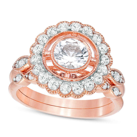 6.0mm Lab-Created White Sapphire Antique Vintage-Style Bridal Engagement Ring Set in Solid 10K Rose Gold