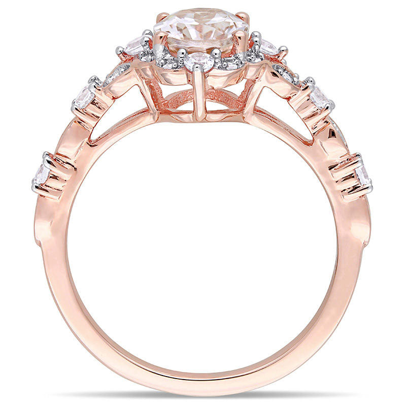 Oval Morganite, White Sapphire and 0.05 CT. T.W. Natural Diamond Frame Ring in Solid 10K Rose Gold