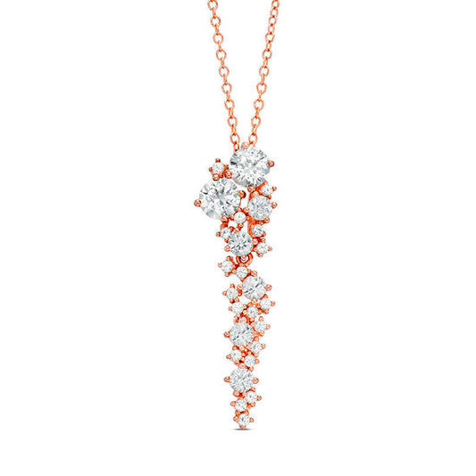 Lab-Created White Sapphire Cluster Drop Pendant in Sterling Silver with 18K Rose Gold Plate