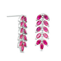 Marquise Lab-Created Ruby Leaf Drop Earrings in Sterling Silver