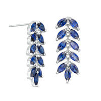 Marquise Lab-Created Blue Sapphire Leaf Drop Earrings in Sterling Silver