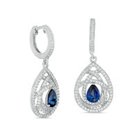 Pear-Shaped Lab-Created Blue and White Sapphire Teardrop Earrings in Sterling Silver